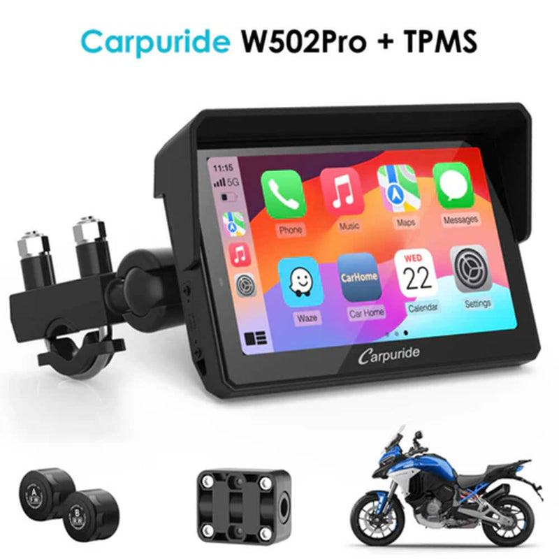 Carpuride W502Pro/W702 Pro - Opción TPMS | Estéreo portátil inalámbrico para motocicleta con Bluetooth dual, intercomunicador, brújula y barómetro