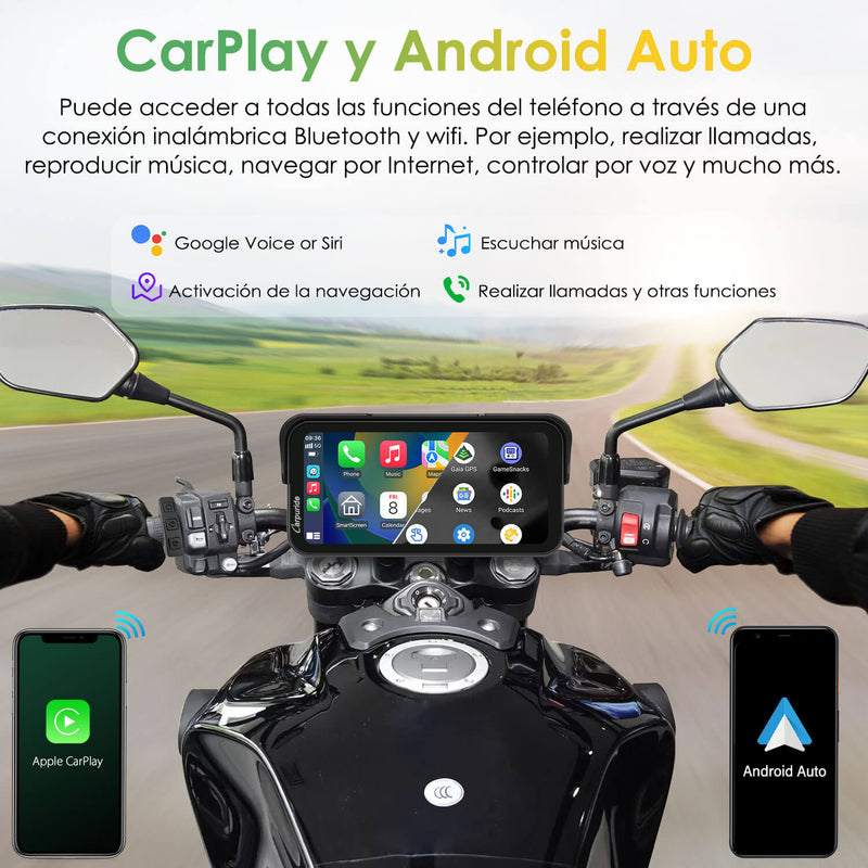 Carpuride W603D - Estéreo portátil inalámbrico para motocicleta con cámaras duales HD