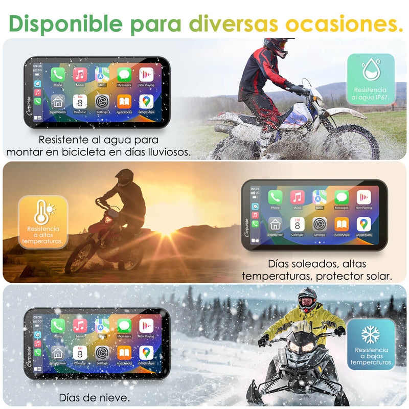 Carpuride W603D - Estéreo portátil inalámbrico para motocicleta con cámaras duales HD