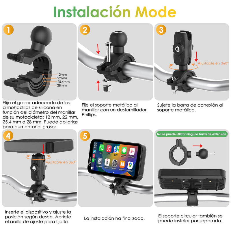 Carpuride W603D - Estéreo portátil inalámbrico para motocicleta con cámaras duales HD