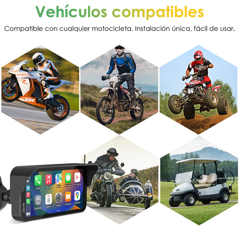 Carpuride W603D - Estéreo portátil inalámbrico para motocicleta con cámaras duales HD
