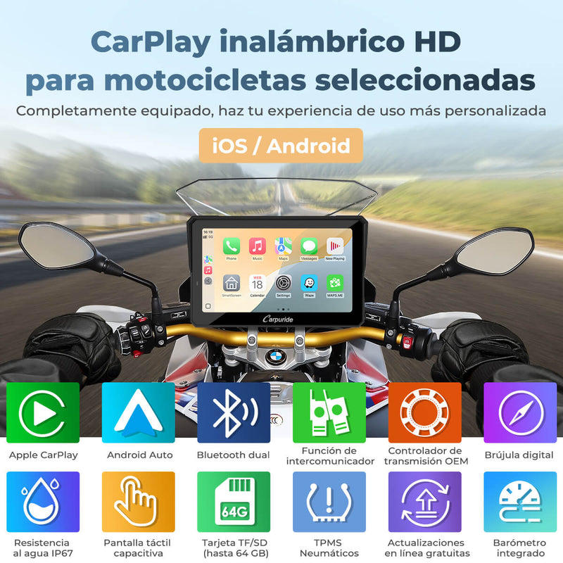 Carpuride W702BS / 502BS – Estéreo para motocicletas compatible con modelos BMW seleccionados