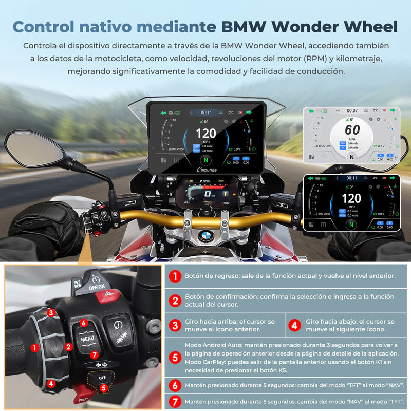 Carpuride W702BS / 502BS – Estéreo para motocicletas compatible con modelos BMW seleccionados