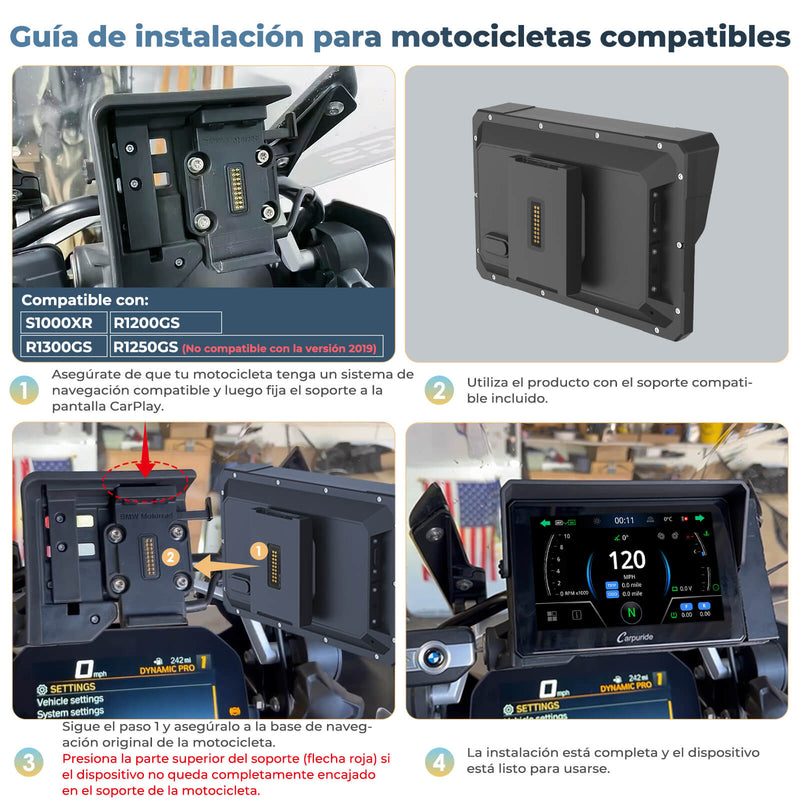Carpuride W702BS / 502BS – Estéreo para motocicletas compatible con modelos BMW seleccionados