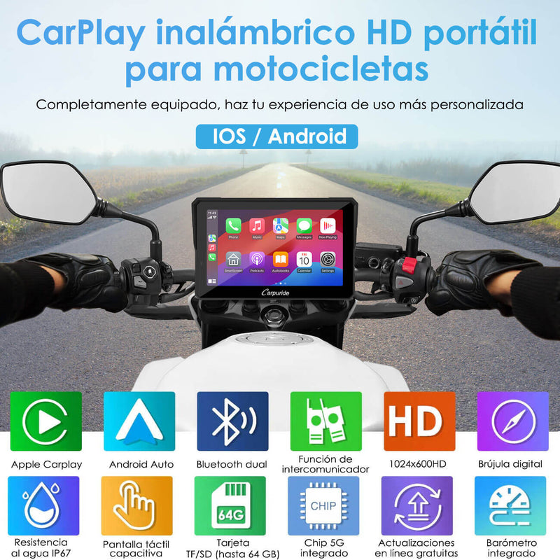 Carpuride W502Pro/W702 Pro - Opción TPMS | Estéreo portátil inalámbrico para motocicleta con Bluetooth dual, intercomunicador, brújula y barómetro