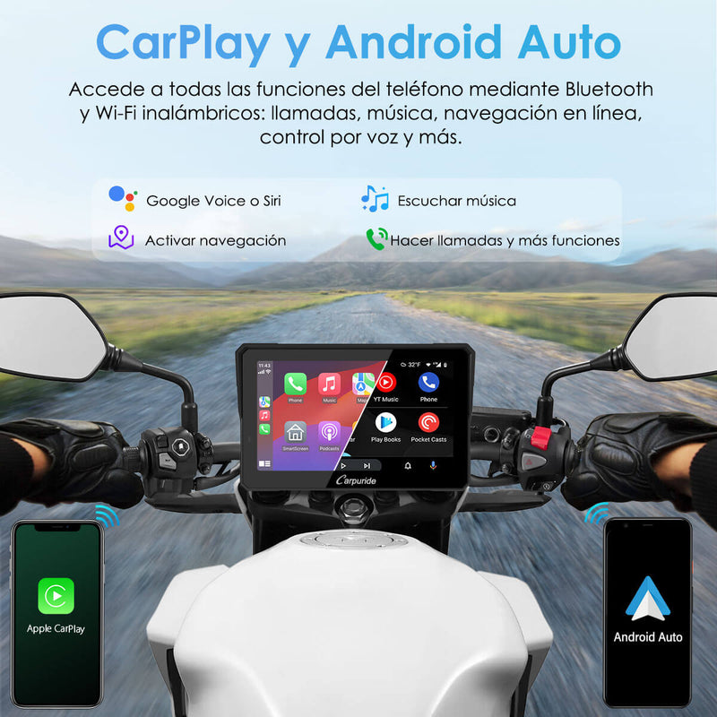 Carpuride W502Pro/W702 Pro - Opción TPMS | Estéreo portátil inalámbrico para motocicleta con Bluetooth dual, intercomunicador, brújula y barómetro