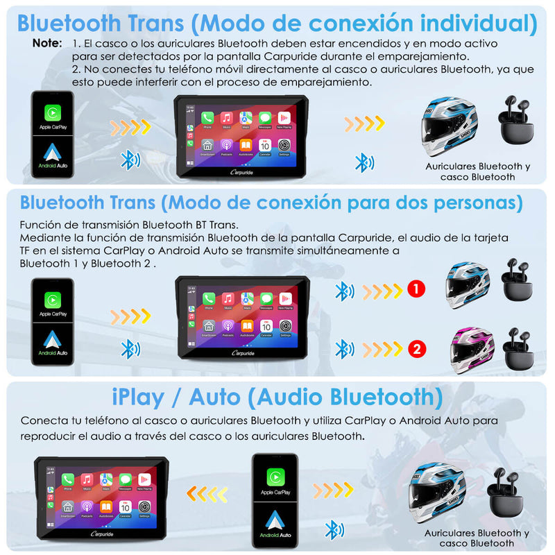 Carpuride W502Pro/W702 Pro - Opción TPMS | Estéreo portátil inalámbrico para motocicleta con Bluetooth dual, intercomunicador, brújula y barómetro