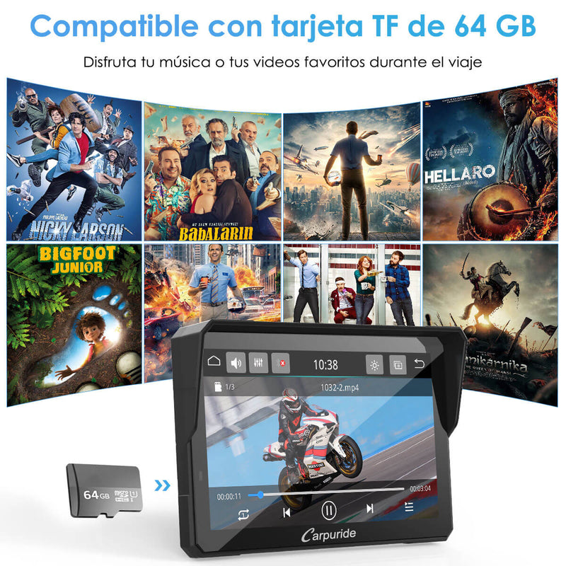 Carpuride W502Pro/W702 Pro - Opción TPMS | Estéreo portátil inalámbrico para motocicleta con Bluetooth dual, intercomunicador, brújula y barómetro