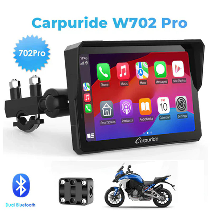 Carpuride W502Pro/W702 Pro - Opción TPMS | Estéreo portátil inalámbrico para motocicleta con Bluetooth dual, intercomunicador, brújula y barómetro