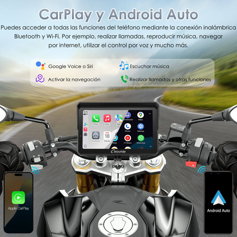 Carpuride W702RS Pro - Estéreo para motocicleta Plug-and-Play con sistema BSD y detección de radar