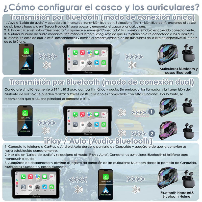 Carpuride W702RS Pro - Estéreo para motocicleta Plug-and-Play con sistema BSD y detección de radar