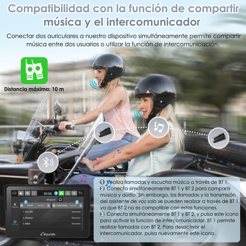 Carpuride W702RS Pro - Estéreo para motocicleta Plug-and-Play con sistema BSD y detección de radar