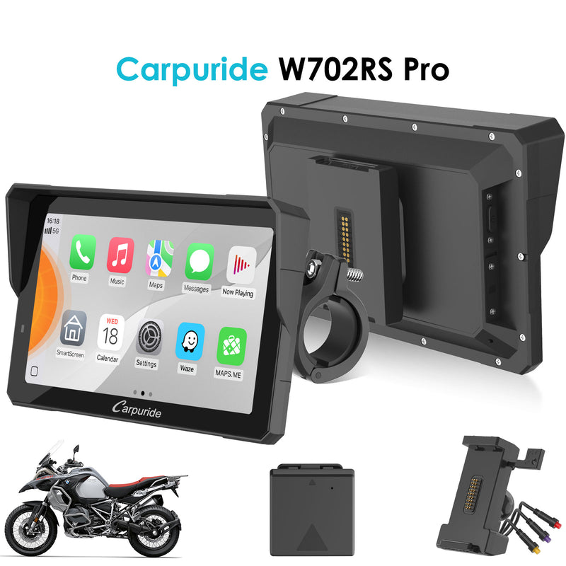 Carpuride W702RS Pro - Estéreo para motocicleta Plug-and-Play con sistema BSD y detección de radar